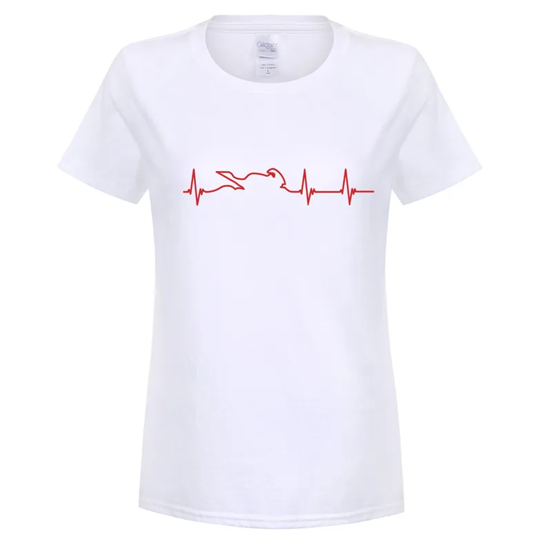 Summer Girl Women Motor T Shirts Short Sleeve Cotton Heartbeat of Motorbike T-shirts Female Clothing Women Tees Top OT-738