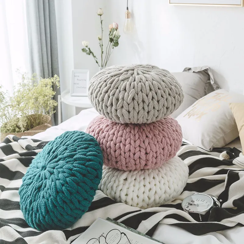 Putuan Handmade Cotton Woolen Knitting Round Pillow Cushion Blue Pink Pillows Throw Car Seat Chair Sofa Home Decoration Pillows