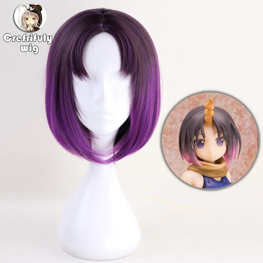 

35cm Anime Miss Kobayashi's Dragon Maid Elma Short Purple Ombre Wig Cosplay Costume Synthetic Hair Wigs For Women