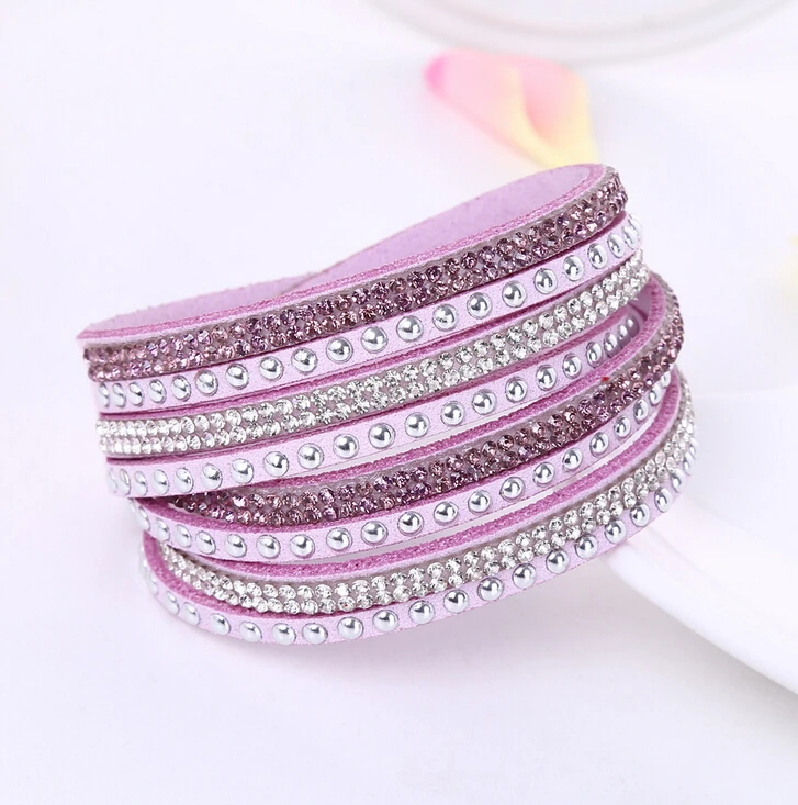 Punk leather bracelet New Fashion Rhinestone bracelet Punk Style Multilayer Bracelets & Bangles Rivet Bracelet For Women 8087