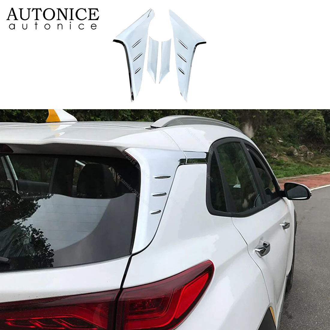 4pcs Rear Window Spoiler Triangle Cover Trim For Hyundai Kona 2018-2019 ENCINO