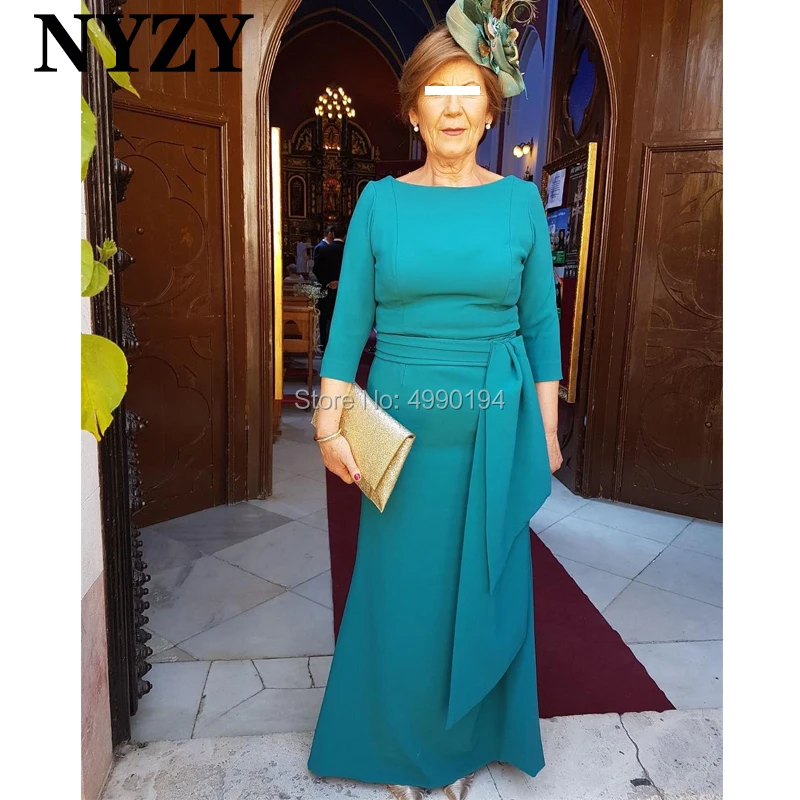 

Chiffon 3/4 Long Sleeves Sheath Teal Mother of the Bride Groom Evening Dresses NYZY M227 Formal Dress Robe Soiree 2019