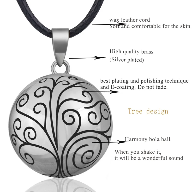 Eudora 20mm Tree Of Life Mexican Bola Harmony Chime Ball Angel Caller Pregnancy Pendant Necklace for Women Fine Jewelry N14NB316