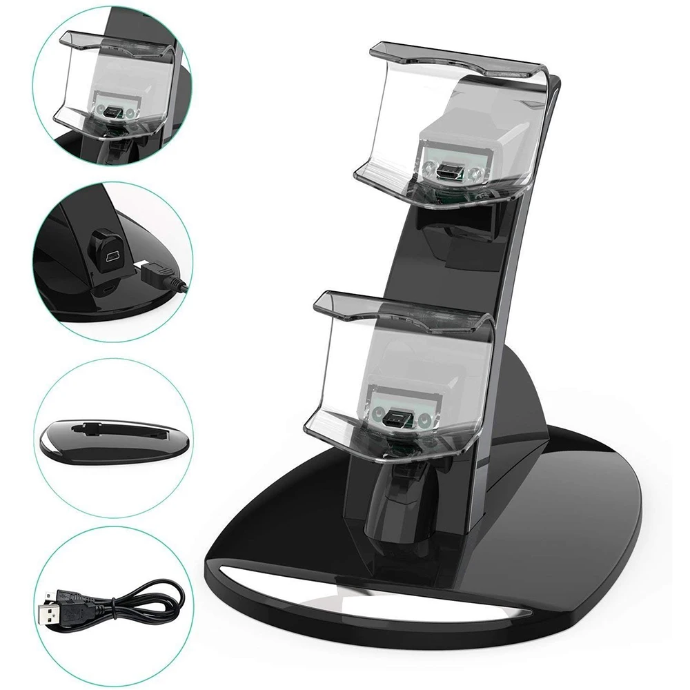 PS4 컨트롤러 충전기 도크 소니 플레이 스테이션 4 슬림/프로 충전 스테이션에 대한 LED 디스플레이와 듀얼 마이크로 USB 충전기 스탠드