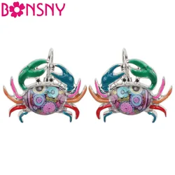 Bonsny Ocean Collection Enamel Alloy Crab Stud Drop French Clip Earrings Fashion Animal Jewelry For Girls Women Lady Accessories