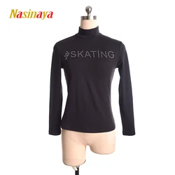 Custom Figure Skating Top Girl Female Adult Training Skating Gymnastics Warm Nylon SpandexT-Shirt Black Purple White