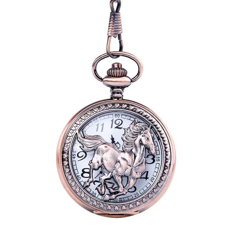 9045     Classical hot sale silver large thick chain three small people driving retro pocket watch with waist chain