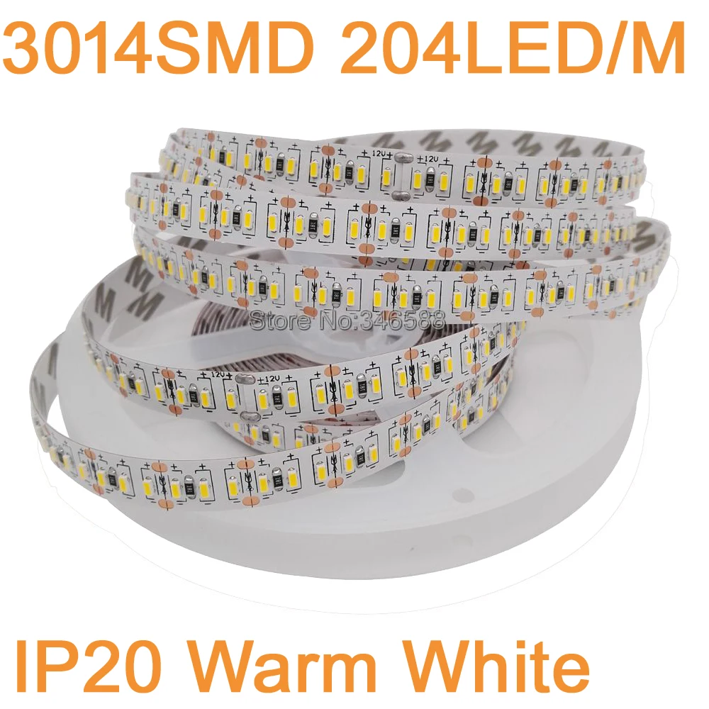 5m DC 12V 3014 taśma LED 3014 SMD 204 leds/m IP65 IP20 wodoodporna biała/ciepła biała Super jasna elastyczna taśma LED Light