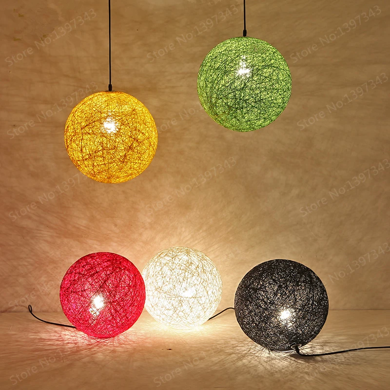 Lampe suspendue en forme de Globe, 12 couleurs au choix, 25cm/35cm/50cm, en chanvre, pour chambre à coucher, nordique, nordique, rustique, américain