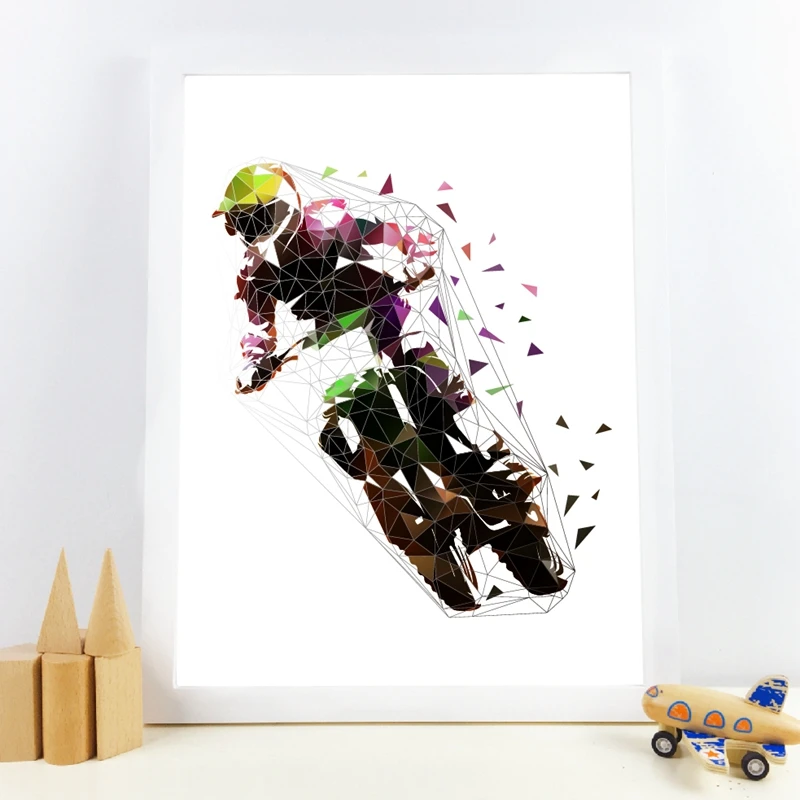 Motocross Racing Freestyle Sports Art Canvas Painting Abstract Poster Low Polygonal Rider Prints Picture Boys Wall Art Decor