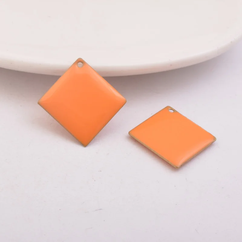 10pcs/lot 24MM  Enamelled Square Charms Losange Black Orange Charms Copper Pendant DIY Jewelry Making