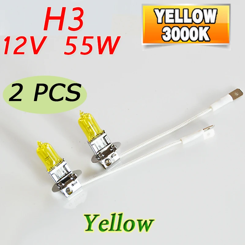 SINOVCLE 2 PCS(1 Pair) 12V 55W Yellow H3 Halogen Lamp 3000K HeadLight Xenon Glass Replacement Car Light Auto Bulb FREE SHIPPING