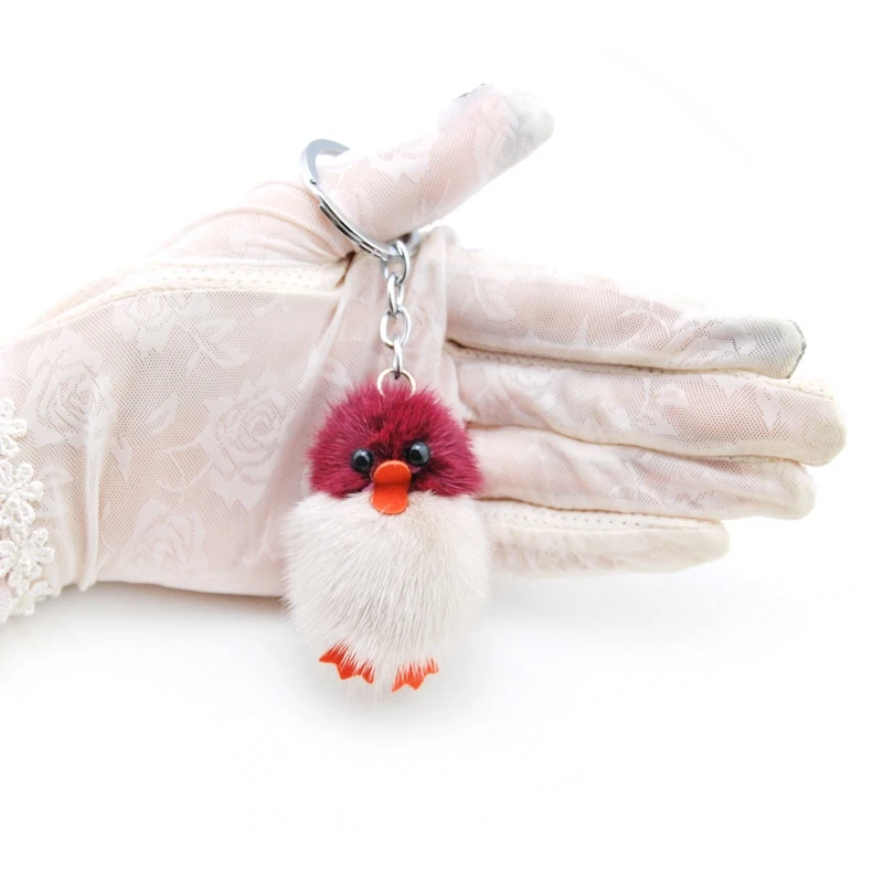 Original Mink Fur Pompom Duck Keychain Women Fluffy Rabbit Fur Pompon Chick Key Chain Pom Pom Toy Doll Keyring Bag Charm Trinket