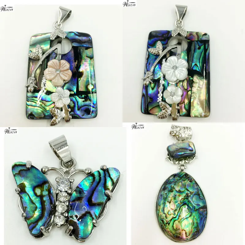 Fashion Jewelry New Zealand Abalone Shell Butterfly Oblong Flower Art Women Men Pendant Bead WFH595