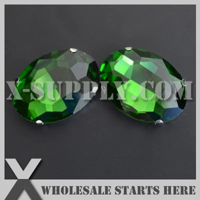 Preset Mounted Crystal Rhinestone Oval 22x30mm Fern Green in NICKEL Sew on Setting for Bag,Shoe,Jeans