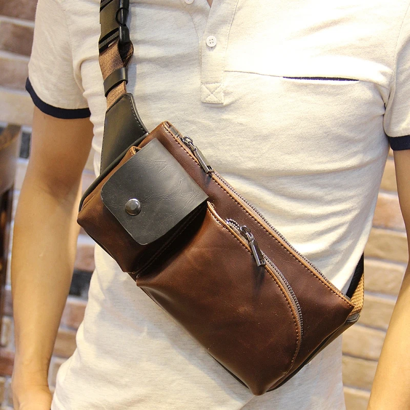 Fashion Crossbody Bag Brown Mens Leather Casual Messenger Chest Bag Cross Body Travel Waterproof Bags Bolsos