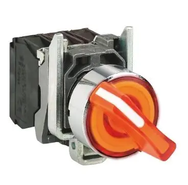 

XB4BK125M5 = ZB4BW0M55 + ZB4BK1253 Illuminated selector switch, metal, orange, Ø22, 2 positions, stay put, 230...240 V AC, 1 NO