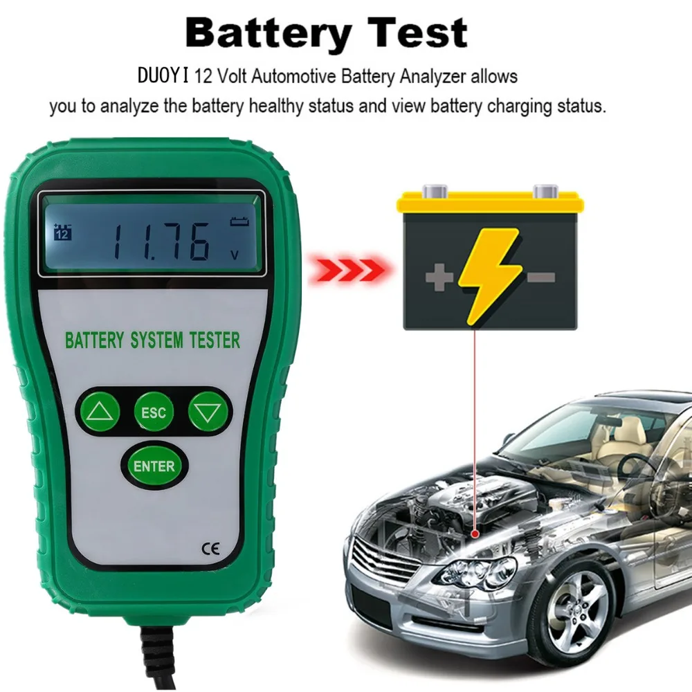 12V LCD Digital Battery Tester Analyzer Tester Cranking Amps Battery Alternator Battery System Resistance Voltage Life Analysis