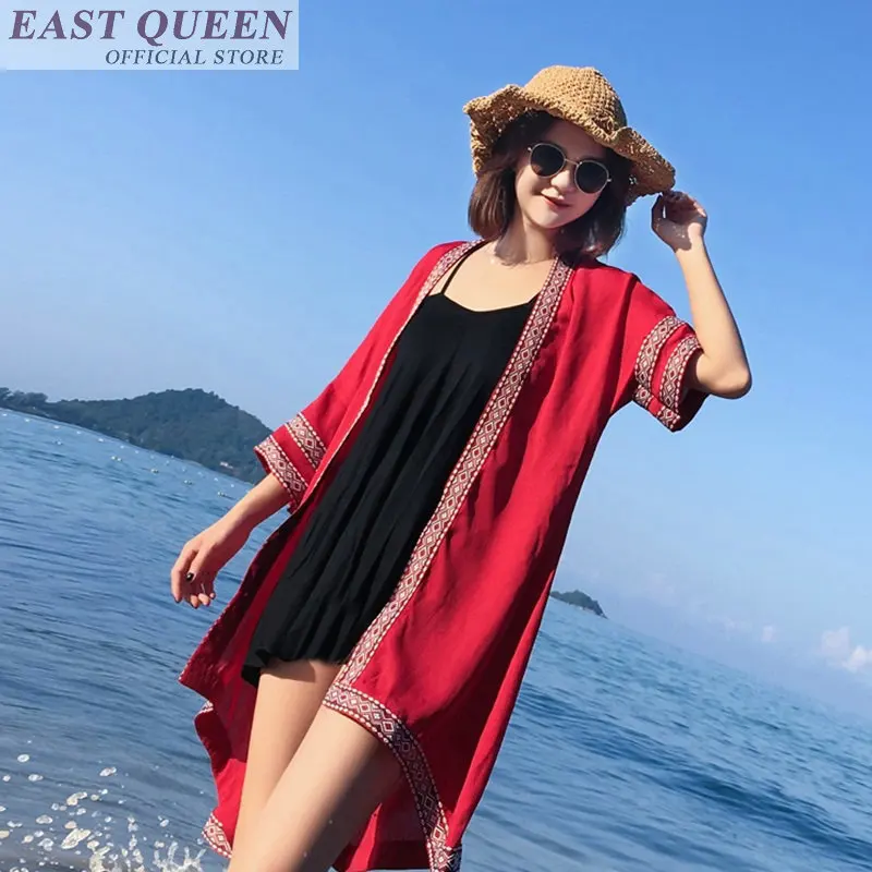 Wanita panjang blus untuk pantai chiffon disambung floral print halter tiga perempat lengan kemeja elegan blus feminin DD705 L