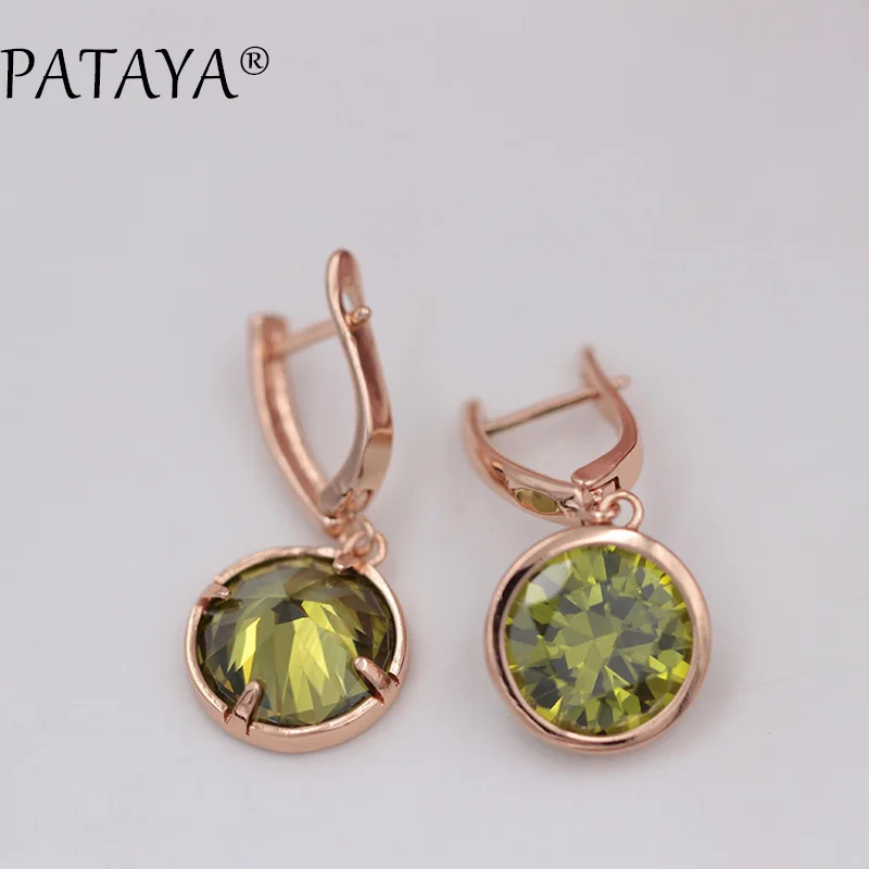 PATAYA New 585 Rose Gold Color Round Natural Cubic Zirconia Dangle Earrings Multi-Colored RU Hot Exclusive Design Earrings