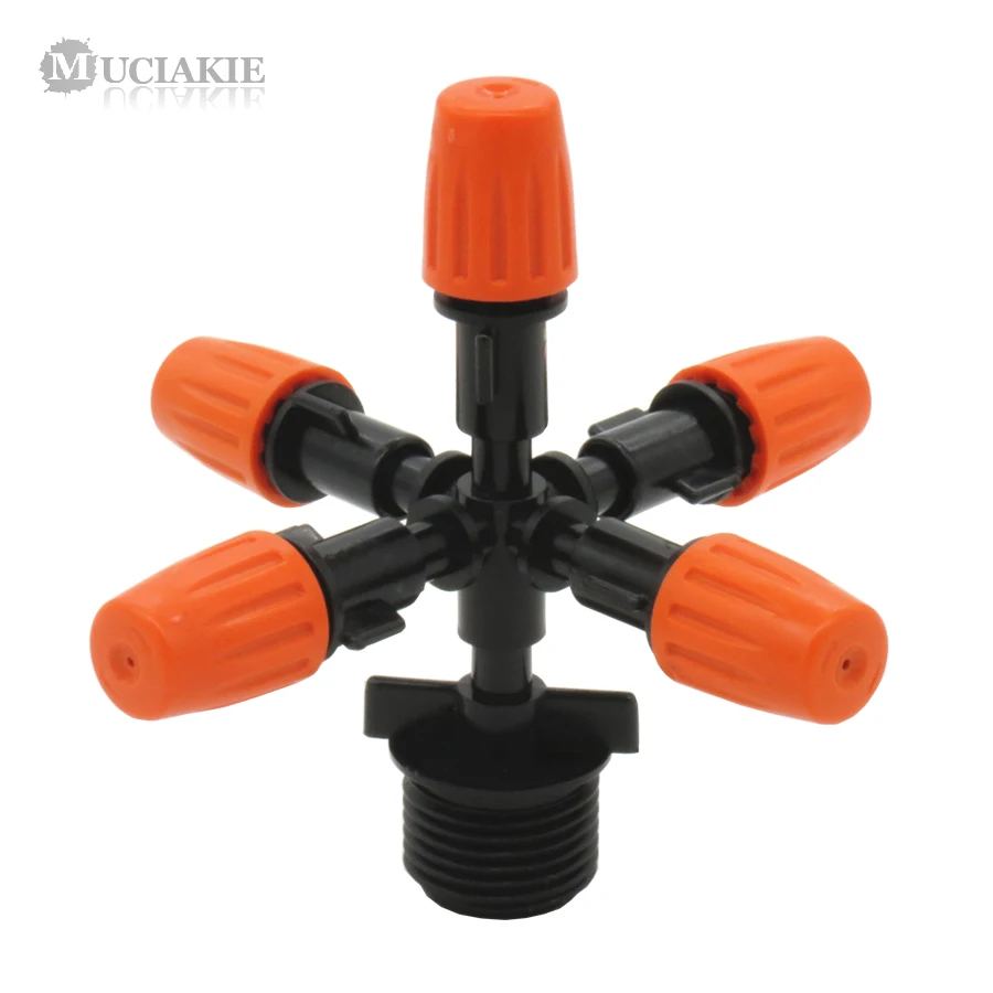 

MUCIAKIE 1PC 1/2 Inch Male Thread to 5-Ways Misting Orange Nozzle for Garden Lawn Greenhouse Irrigation Garden Water Sprinkler