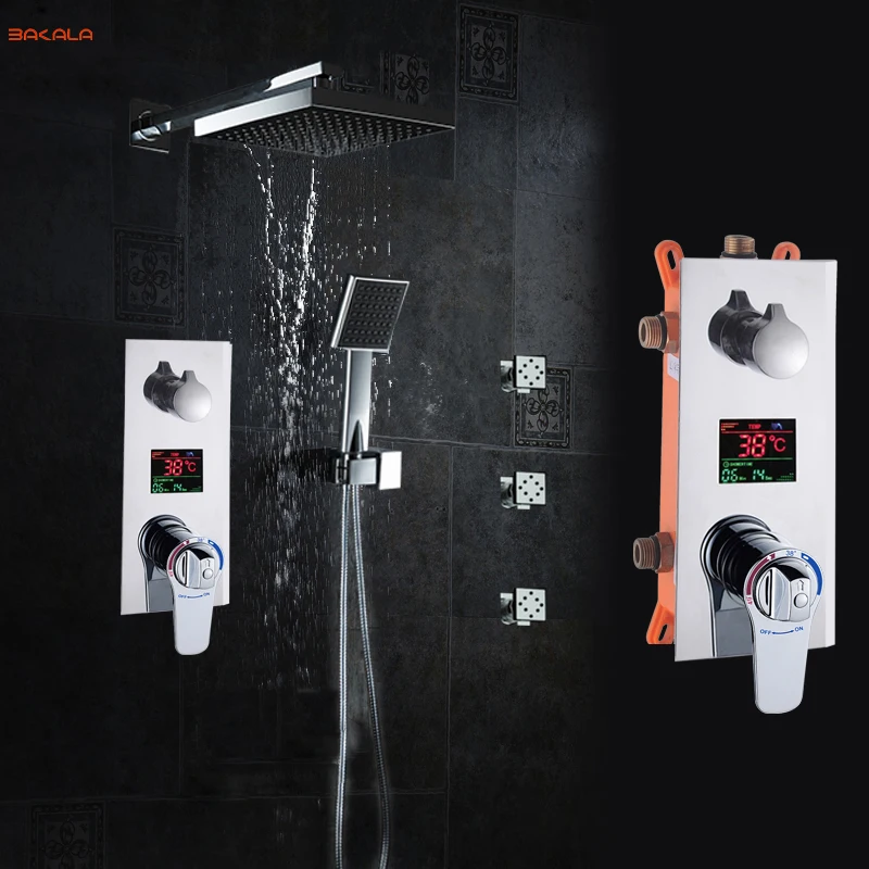 Bathroom Shower Set 3 Functions massage jets Thermostatic LED Digital Display Shower Mixer Concealed 10