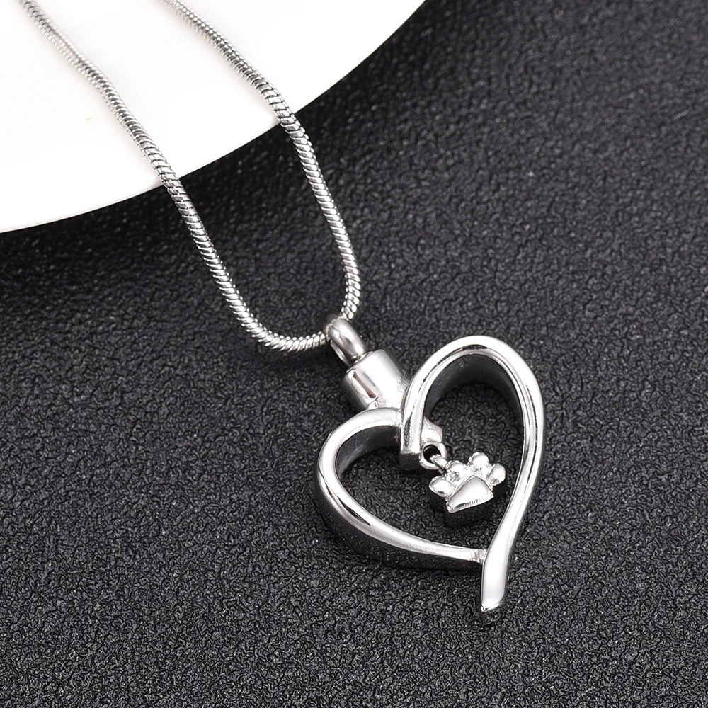 Pet Paw Print Heart Urns For Pet Ashes Women Keepsake Pendant Jewelry Stainless Steel Cremation Urn Necklace Always In My Heart