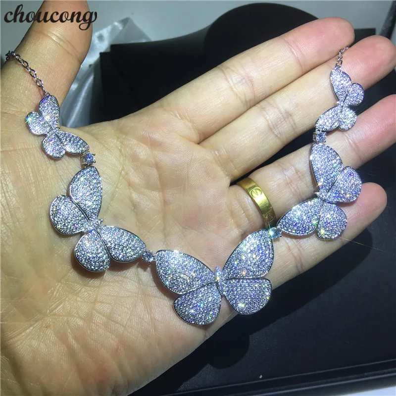 

choucong Butterfly Shape Necklace Micro Pave AAAAA Cz White Gold Filled Party Wedding Necklace for women Bridal Luxury jewelry