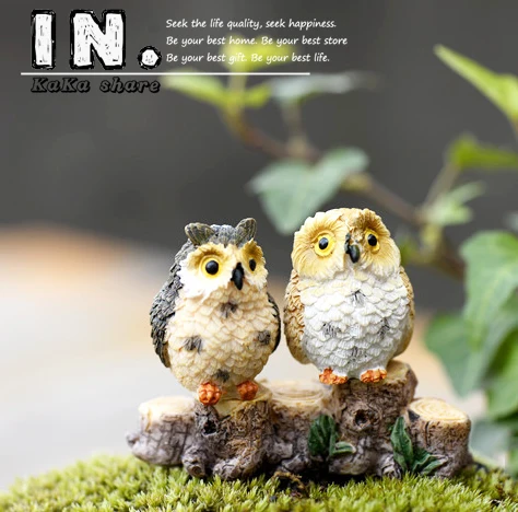 3/4pcs micro mini fairy garden miniatures figurines Owl birds animal Action Figure Toys ornament terrarium accessories props