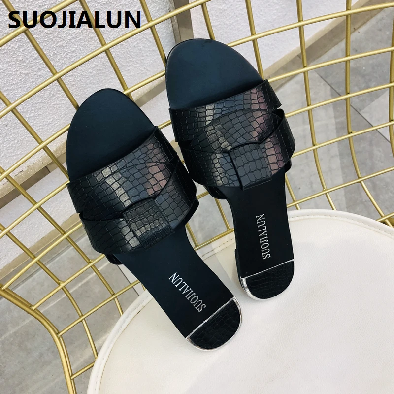 SUOJIALUN 2019 Summers Beach Slippers Women Flip Flops Outdoor Flat Shoes Ladies Sandals Hot Sale Slide New