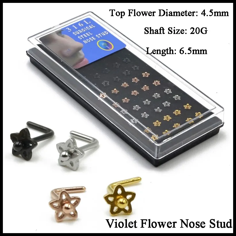 Lot of 40pcs 316l Surgical Steel Hollow Heart Screw Nose Bone Piercing With L Shape Mixed Clear Colors Nose Stud Rings Jewelry