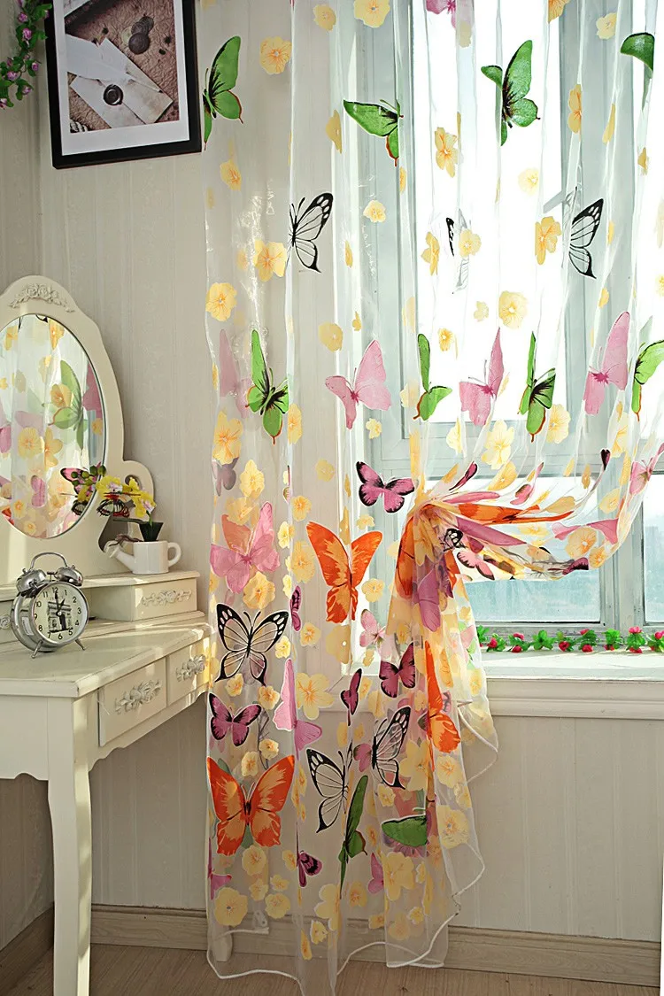 Butterfly shower Curtain yarn Tulle Curtains For Living room Door Window Curtain Screening Valance bedroom shower curtain