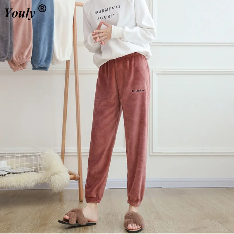 

Spring Flannel Lantern Haren Pants Elastic Waist Coral Fleece Casual Loose Pants Sleep Bottoms Homewear Pajama Pants