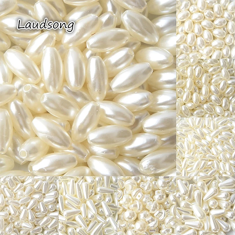 Laudsong Mixed Water Droplets Imitation Pearls Beads Straight Hole Spacer Beads For Jewelry Making DIY Bracelet Accessories