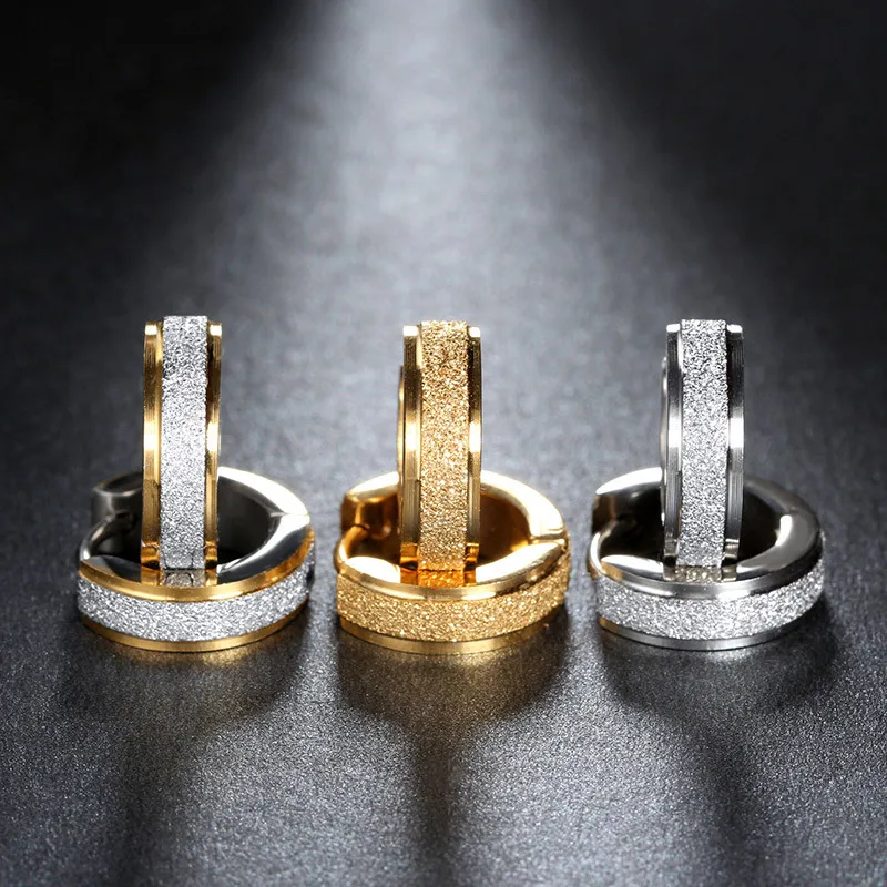 Women Anti-allergic Stainless Steel Buckle Earrings Tide Single/Double Color Stainless Steel Earring Punk Unisex Fashion Jewelry