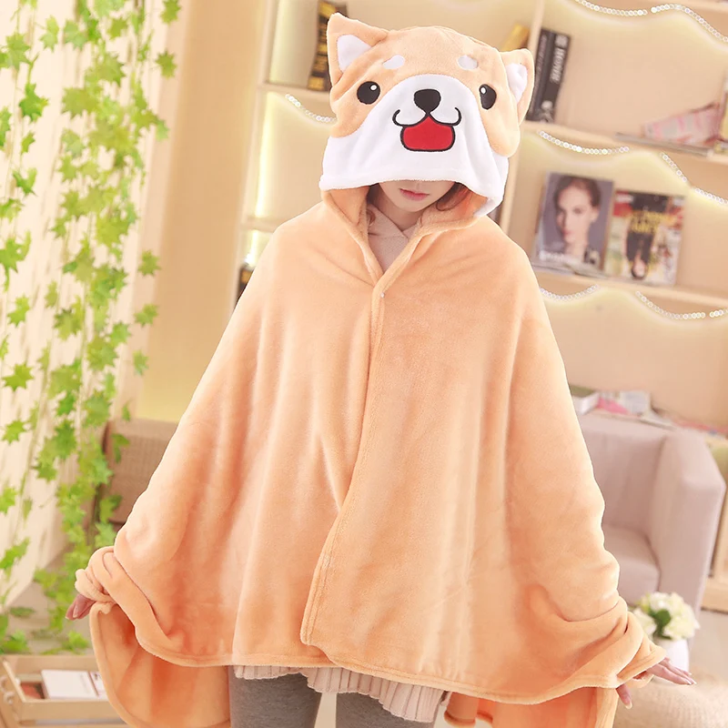 Lovely Corgi Dog Plush Soft Cloak Cape Cartoon Cloak Coral Fleece Air Blankets Birthday Valentine Gifts