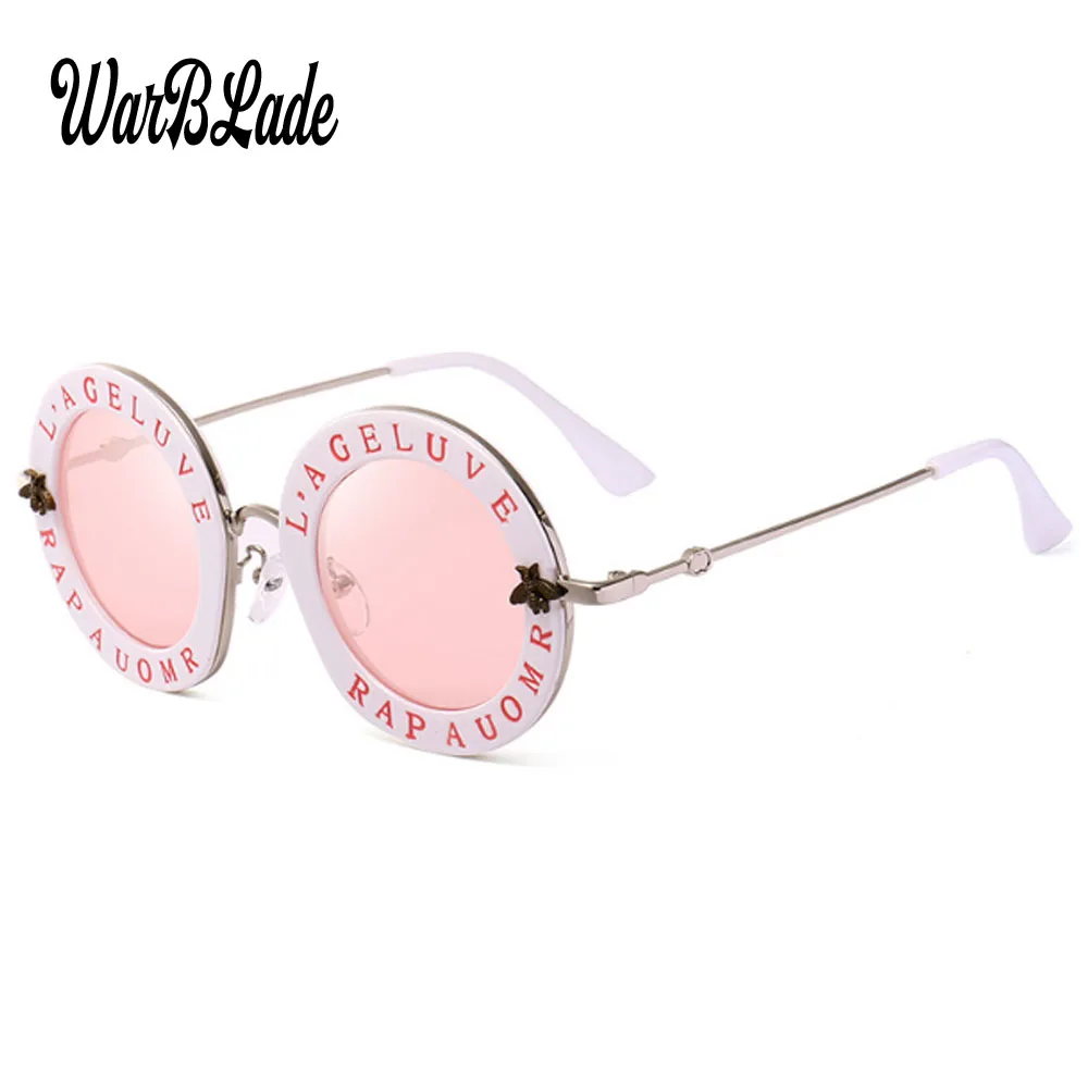 2020  Fashion Bees Retro Round Letters Transparent Frame Tint Lens Sunglasses Trending Ladies Summer Sun Glasses