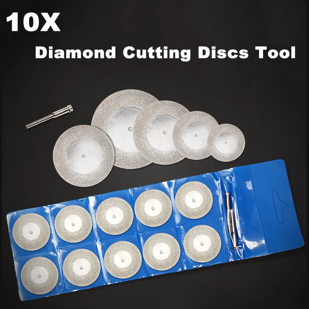 10pcs/set 30mm Mini Diamond Cutting Off Wheel Discs + Shank for Rotary Tool