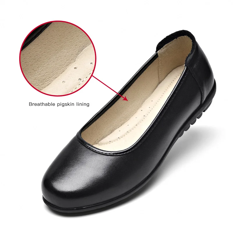 BeauToday Office Ladies Work Shoes Cow Leather Round Toe Geunine Nappa Leather Women Shallow Boat Shoes Handmade 1802