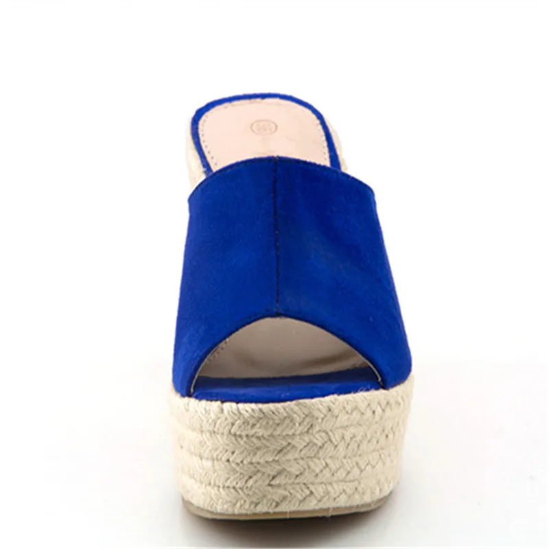 Brand Plus Size 30-43 Women Platform Wedges Slippers Summer Outside Black Woman Slides Sandals Mules Wedges High Heel Shoes Blue