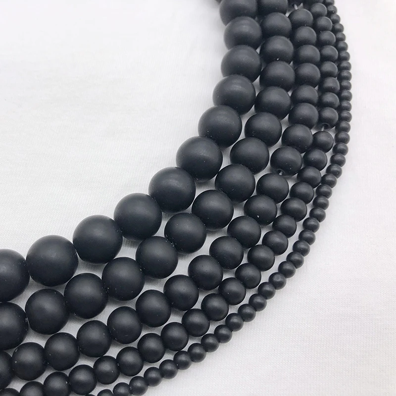 Natural Stone Black Dull Polish Matte agat Onyx Frost Glass Beads Bracelet Woman 4 6 8 10 12 14 mm Fit DIY For Jewelry Making