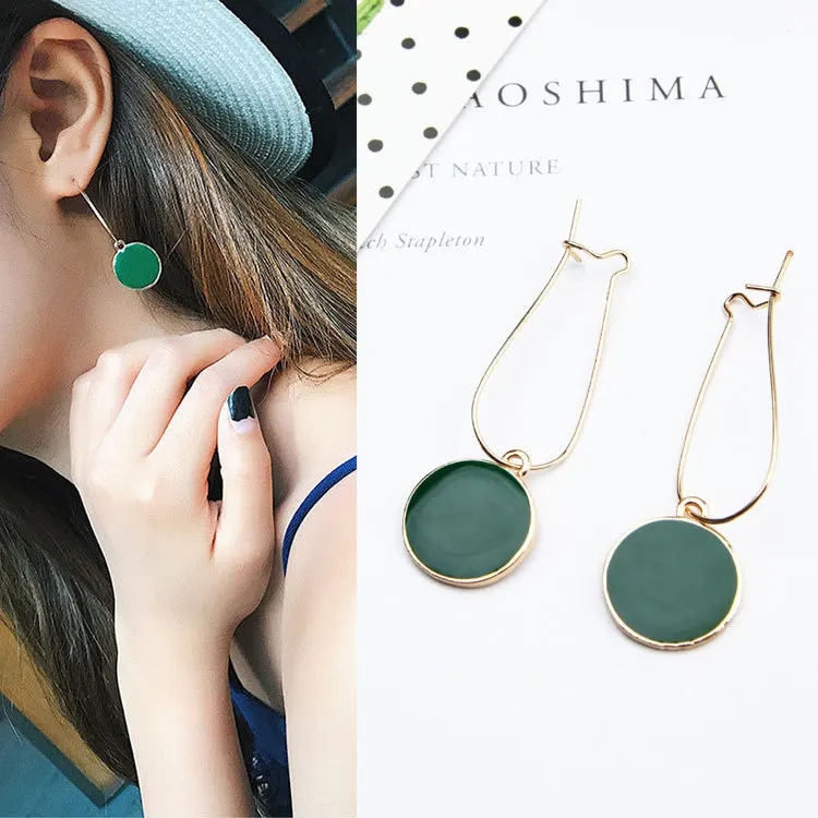 Punk 2018 New Fashion Earrings Geometric Wild Green Circle Fresh Girl Heart-shaped Ladies Earrings Wholesale Sales