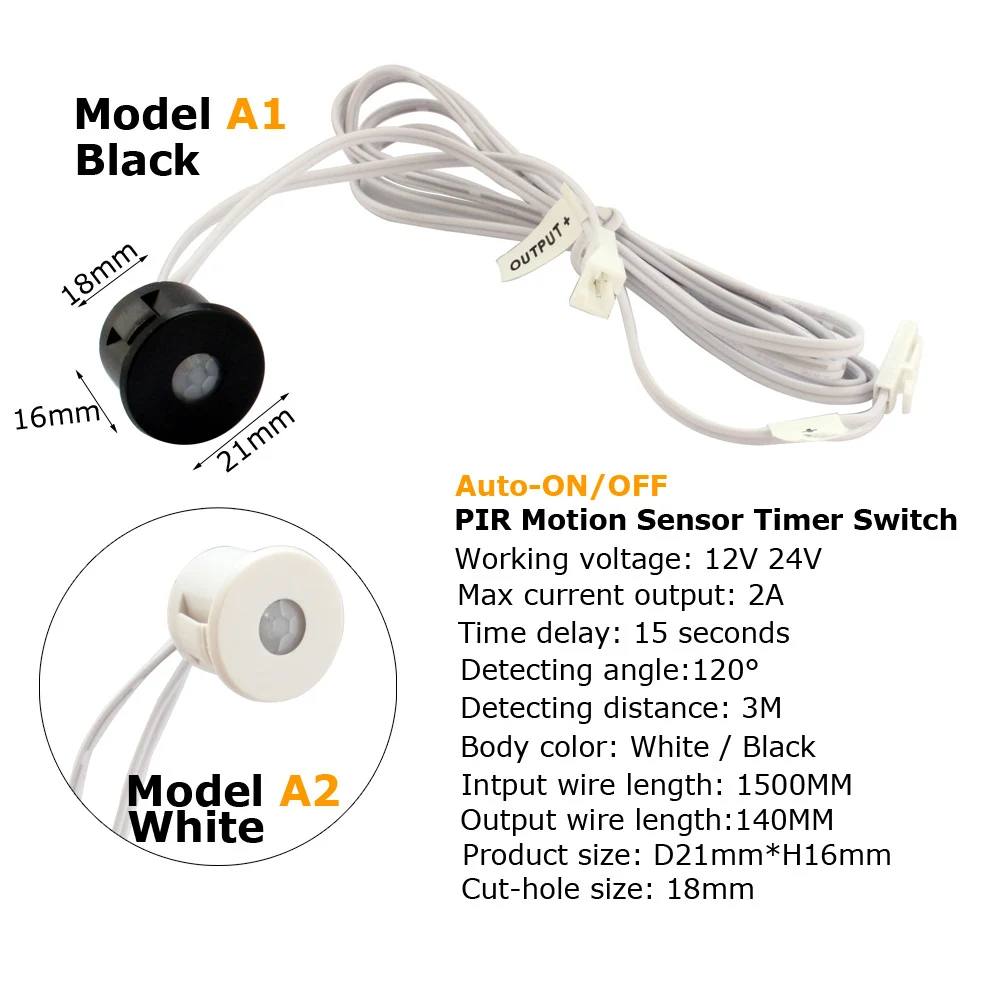 Interruptor con Sensor de movimiento, dispositivo con luz infrarroja PIR, encendido y apagado automático, 12V y 24V