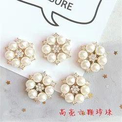 50pcs 24*28mm Gold Color Imitation Pearl Crystal Flower Shape Charm DIY for Handmade Wedding Jewelry Making wholesale