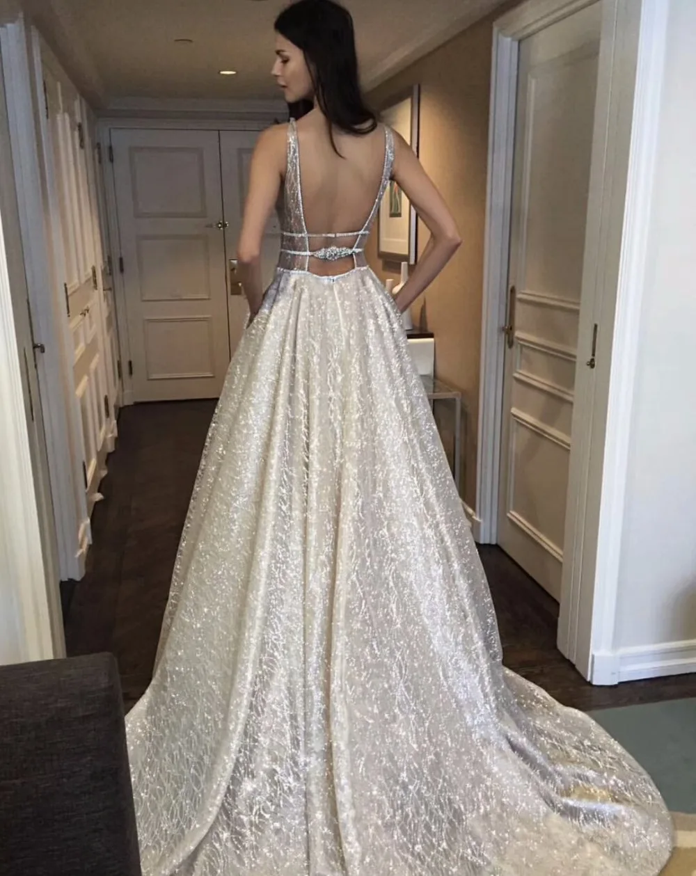 Bedruckter Netzstoff mit französischen Crossover-Linien-Pailletten, silberglänzender Netzstoff für Hochzeitskleider, Abschlussball, Nähen, DIY-Zubehör, Neu – Detail 5