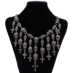 YaYi Jewelry Fashion Skeleton Skull Cross Crystal Department Statement Women Choker All Saints' Day Gift Necklaces Pendants