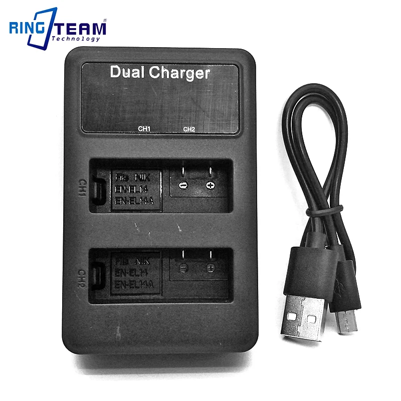 EN-EL14 LCD USB Dual Charger for Nikon Coolpix P7800 P7700 P7100 P7000 D5500 D5300 D5200 D3200 D3300 D5100 D3400 Df Cameras