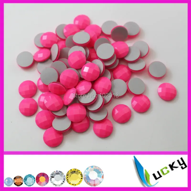 1440pcs  round  4mm 5mm 6mm 7mm 8mm10mm florescent pink color Korean quality hotfix epoxy flatback pearl  faceted rhinestone