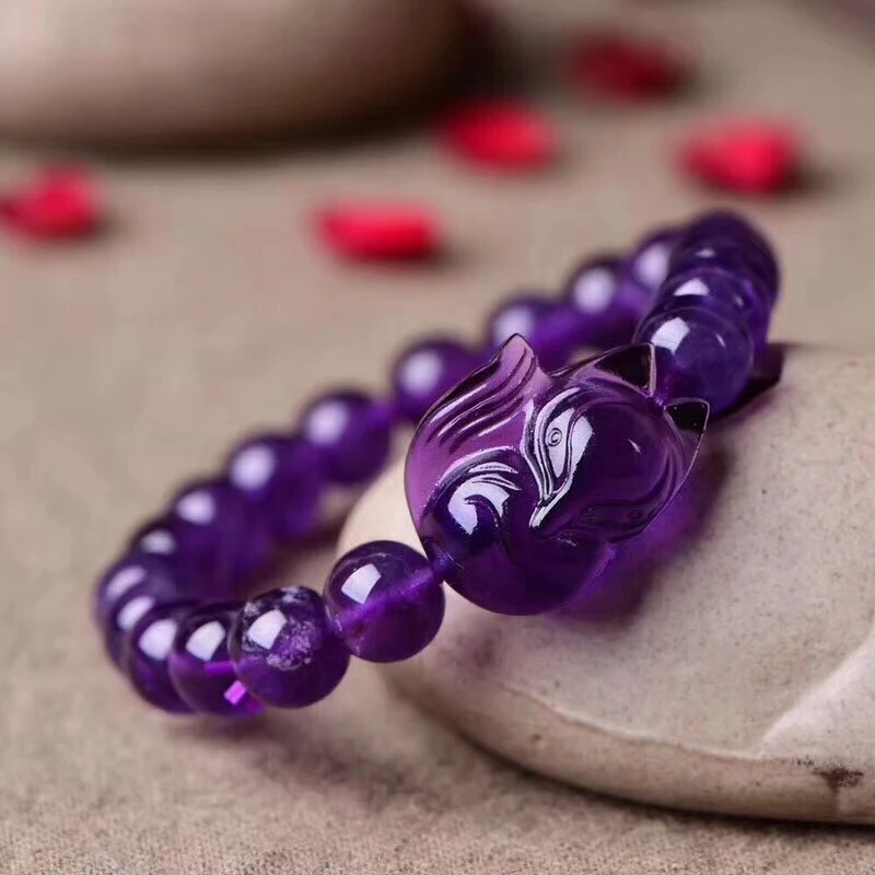 Natural Purple Amethyst Quartz Beads Bracelet Fox Beads Gemstone Pendant Woman 10mm 8mm 9mm Beads Crystal Gift AAAAA