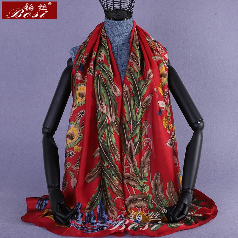 women scarf winter plant print Fashion large floral Peacock feather ladies black poncho luxury brand for Soft shawls and wraps